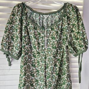 Max Studio London Floral Green Blouse, VINTAGE style, NWT, M